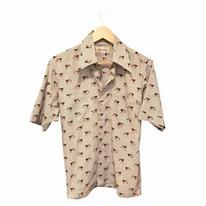 Vintage 70s Short Sleeve Patterned Wide Collar Men’s Shirt Size Retro Size L